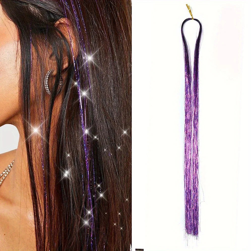 Glitter Tinsel Hair Extensions for Women and Girls Sparkling Shinny Fairy Hair Accessories for Christmas New Year Halloween