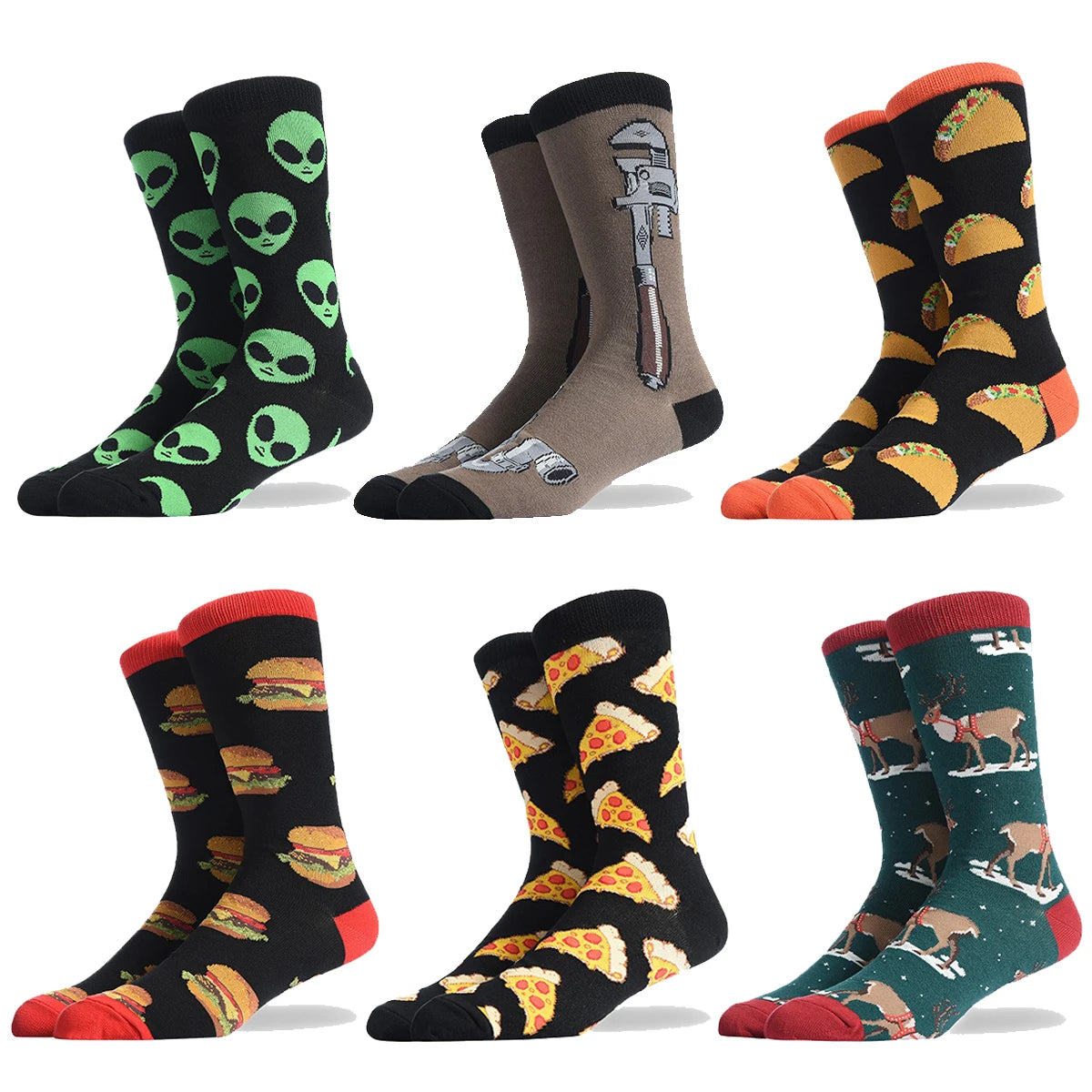 Men's Hip Hop Harajuku Socks Shark Clown Skateboarding Oil Painting Animal Mid-cut funny socks