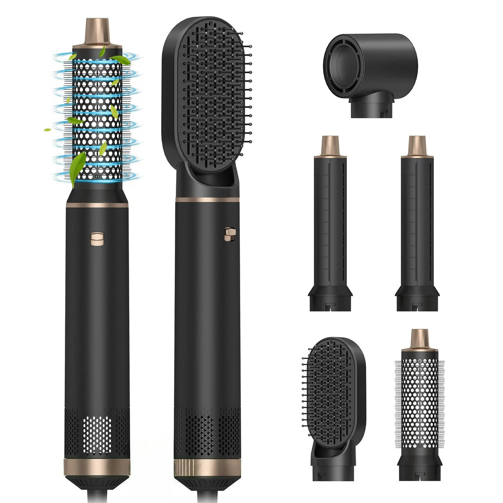 5-in-1 Air Blower Brush Hair Styler Ionic Hot Air Brush Curler & Straightener 1000W Detachable Heads Diffuser Hair Tools