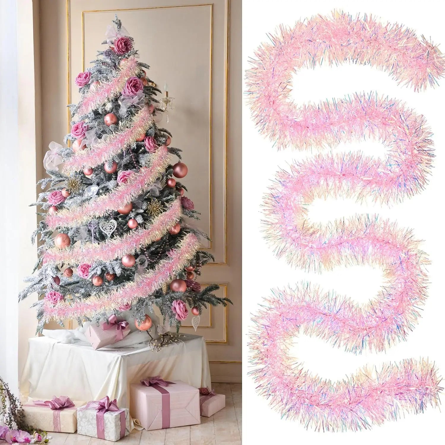 78.7inch Pink Tinsel Garland Shiny Metallic Glitter Party Decoration for Christmas Valentine Wedding Birthday Holiday Home Decor