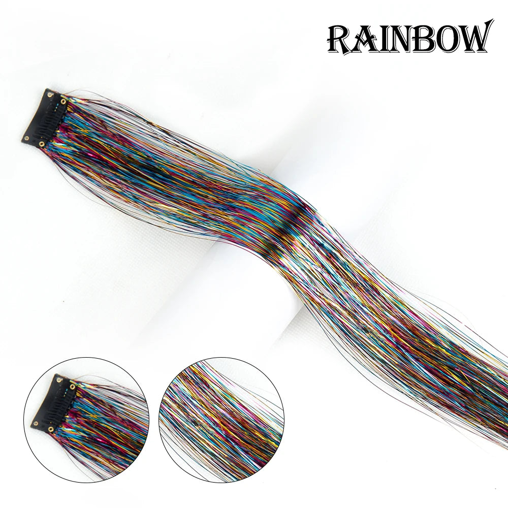 Clip In Hair Tinsel Fairy Hair Extensions Tinsel Glitter Colorful Clip On In Hair Extensions For Woman Girls Hair Accessories