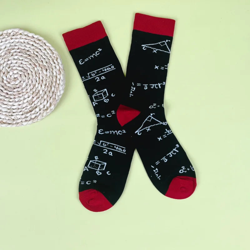 1 Pair Science Math Pattern Crew Socks, Novelty Funny Socks For Unisex,Suit In All Seasons