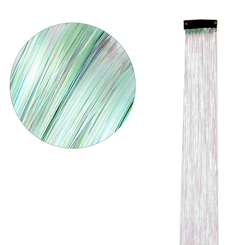 93cm Glitter Hair Tinsel Extension with BB Clips Laser Gold Silver Tinsel Hair Braided Girls Headwear Braiding Hair Decor Tools