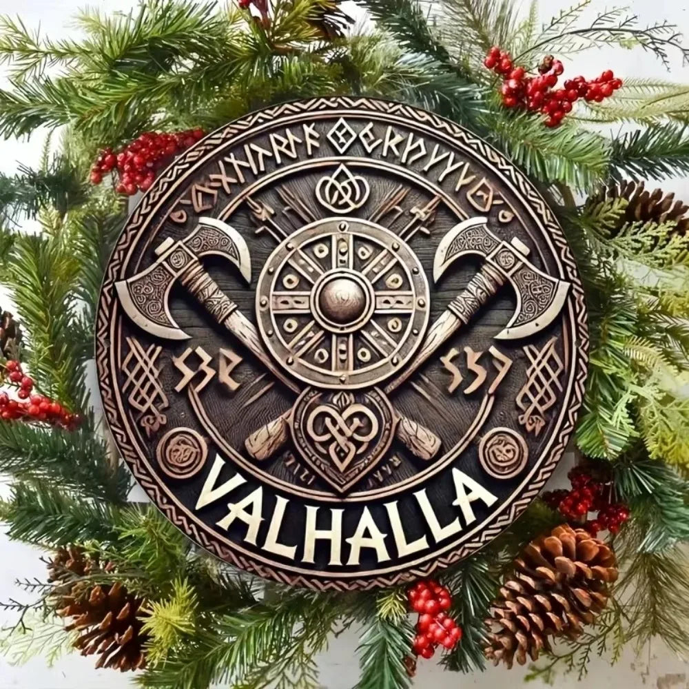 Vintage Iron Sheet Painting - Viking Mythology Circular Logo|Retro Style Wall Art, Timeless Decor with a Dash of Viking Elegance