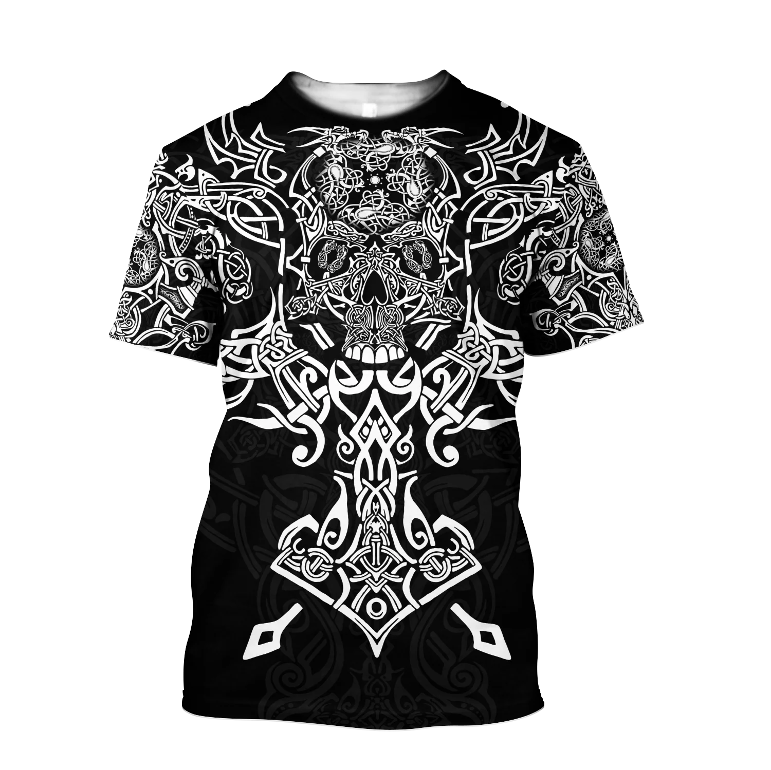 Summer 2022 Viking Mystic Ancient Symbol Charm with Men's Printed T-shirt O Neck Short Sleeve Oversized Loose Street Casual Top