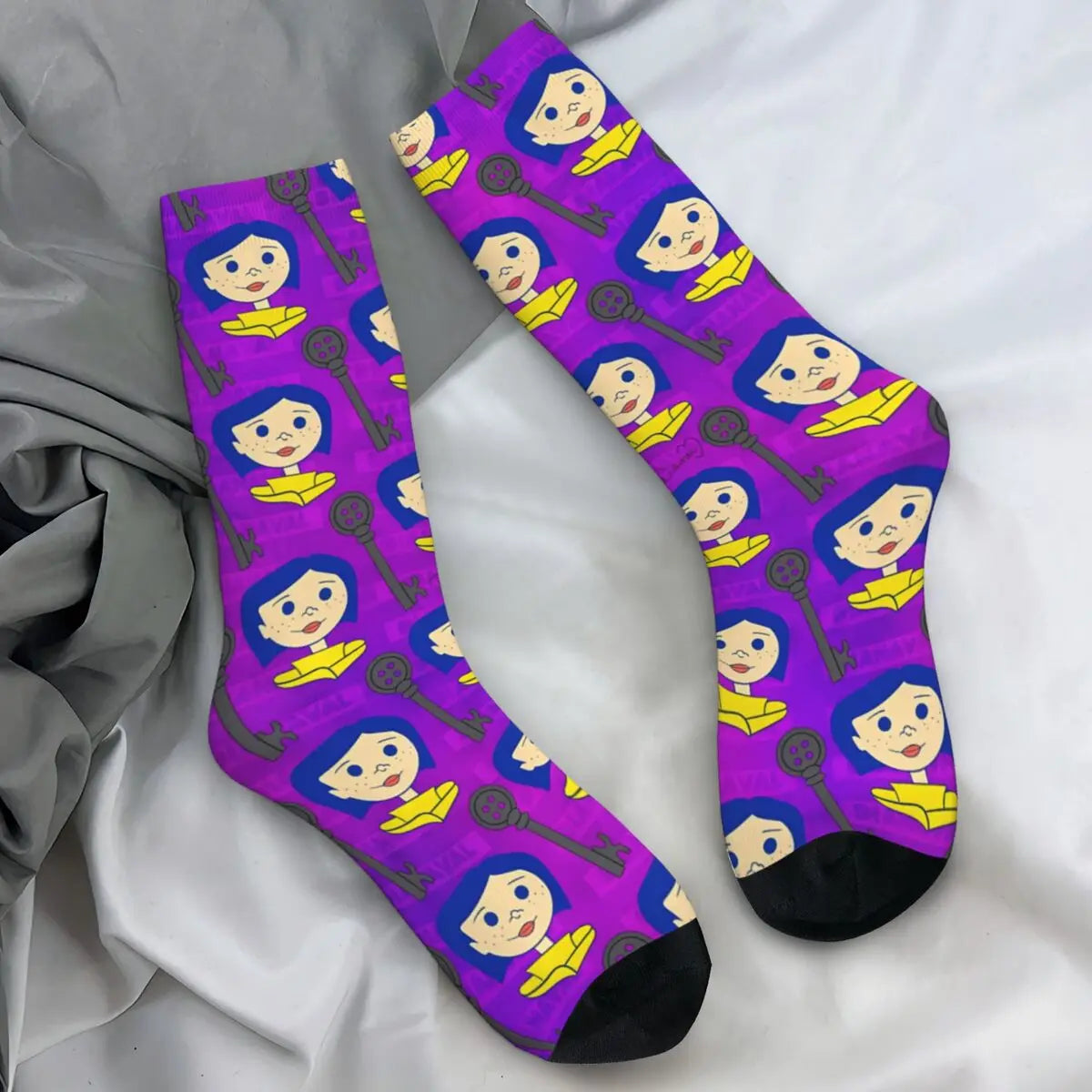 Coraline Horror Movie Stockings Design Funny Socks Autumn Non Skid Socks Couple Running Medium Soft Socks