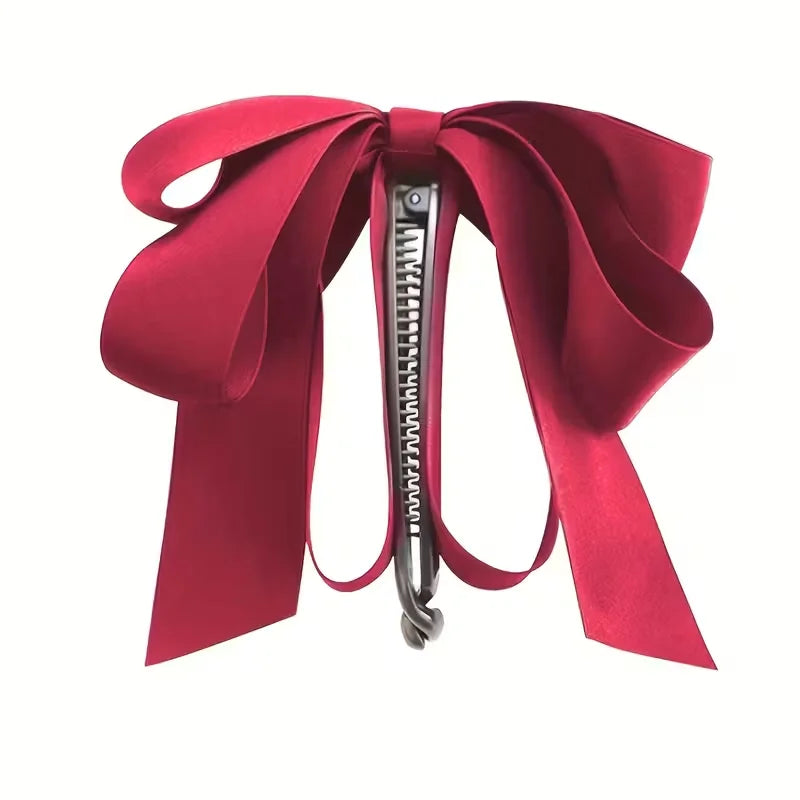 Bow tassel hair clip, high-end satin, Y2K style, hairstyle decoration and ponytail accessory, Valentine's Day gift