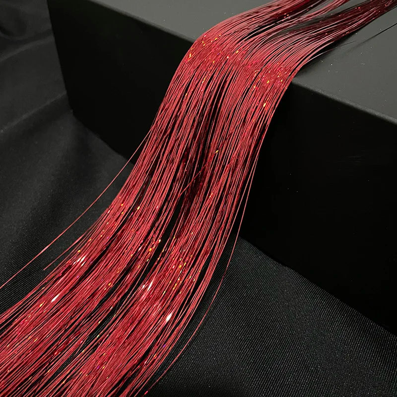 Shiny Sparkle Hair Tinsel 120Pcs/Lot 90cm Thin Colorful Rainbow Silk Hair Extensions Dazzles Women Hippie for Braiding Headdress
