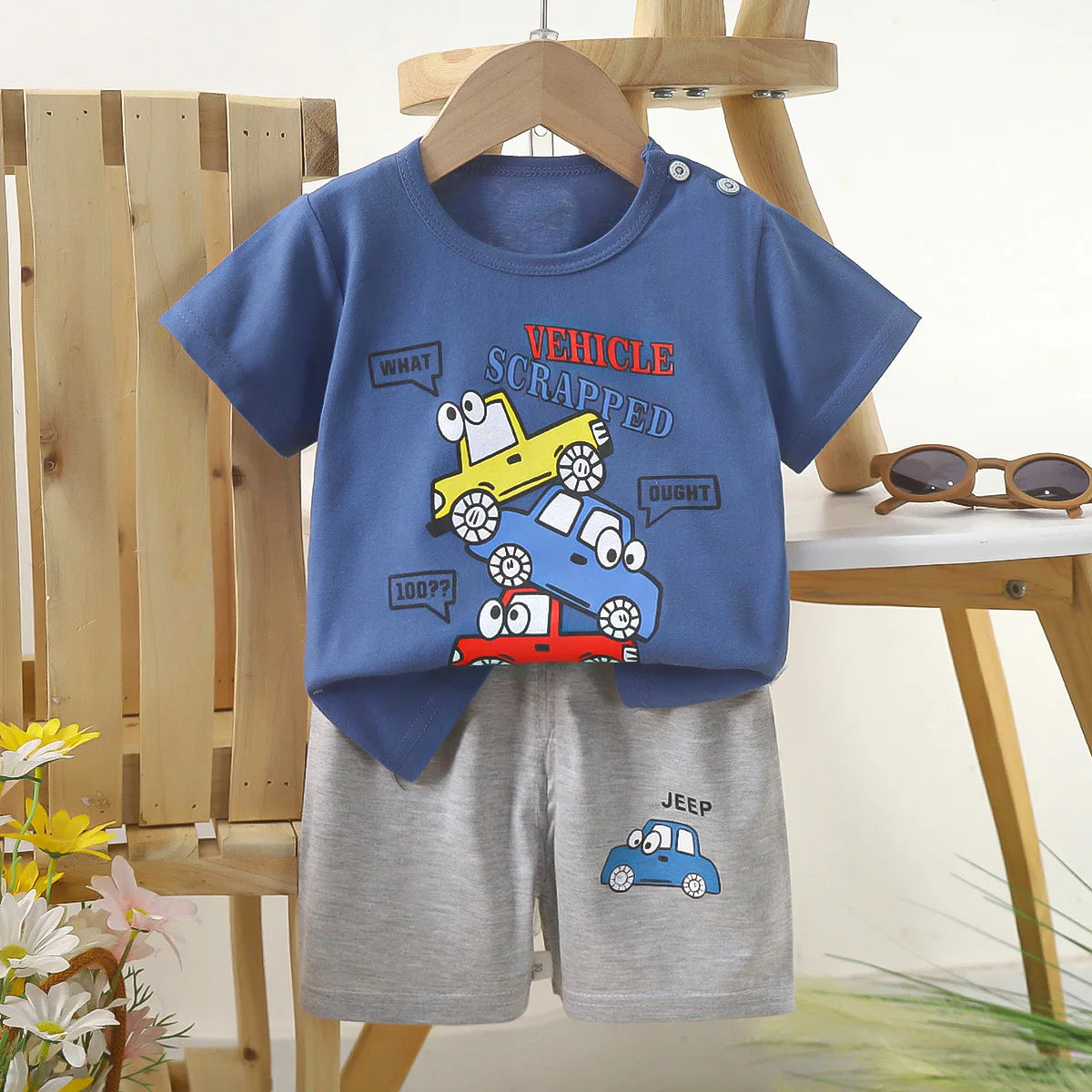 1 Sets Pure Cotton Kids Cartoon Clothing Summer Baby Fashion Short Sleeve Suits Boys Girls T-Shirts+Shorts Children Outfits