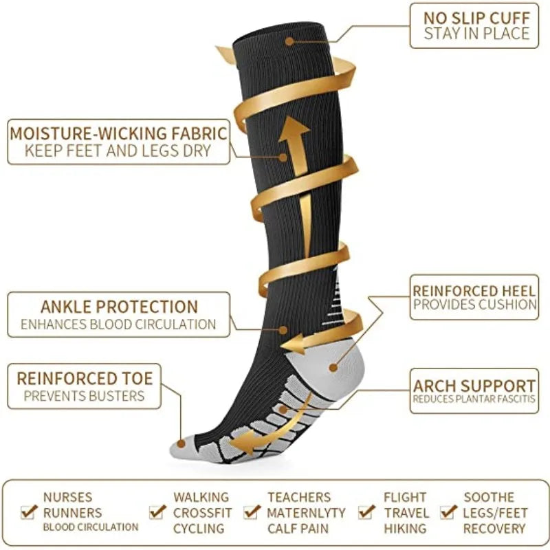 Unisex Compression Socks 30 Mmhg Sport Socks Soccer Football Socks Arrow Pattern Thigh Tube Socks Outdoor Running Fitness Socks