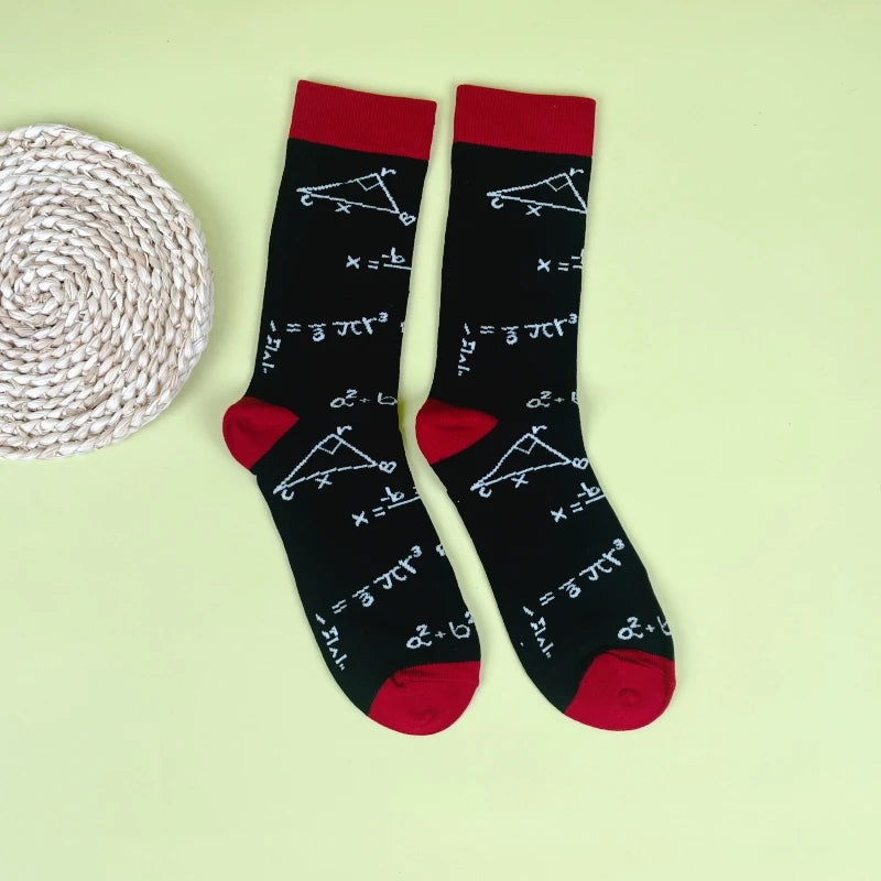 1 Pair Science Math Pattern Crew Socks, Novelty Funny Socks For Unisex,Suit In All Seasons