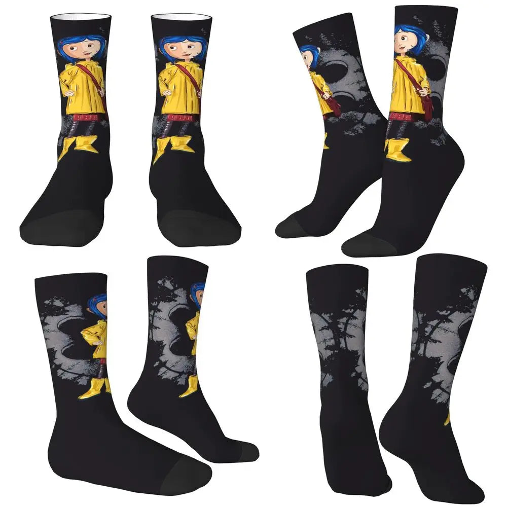 Coraline Horror Movie Stockings Design Funny Socks Autumn Non Skid Socks Couple Running Medium Soft Socks