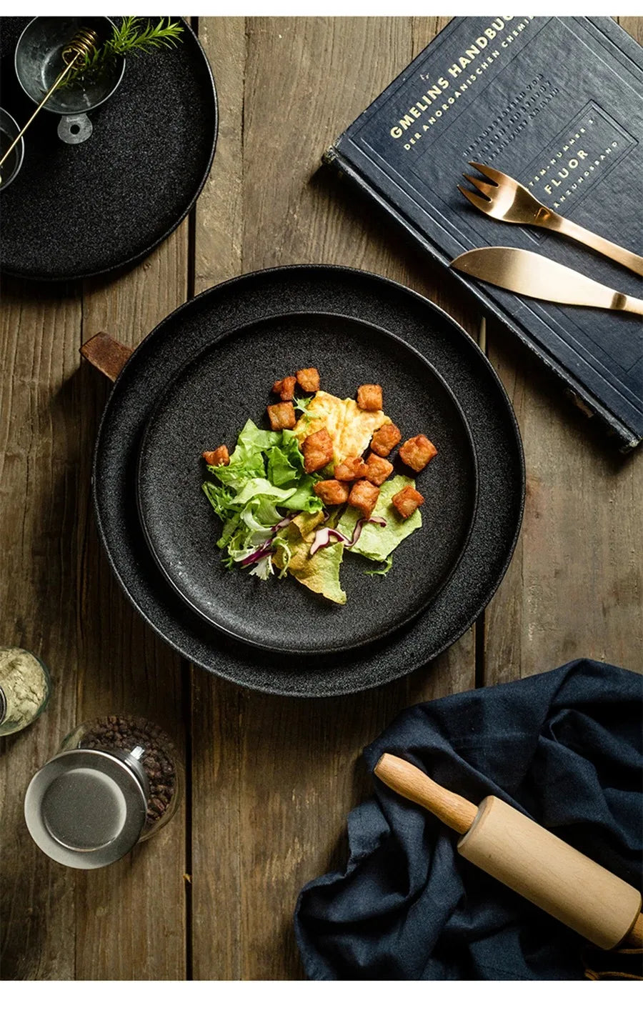 Ceramics Plate Set Home Black Plates Dishes Japanese Style Dinnerware Set Kitchen Decoration Steak Western Food Breakfast Plates