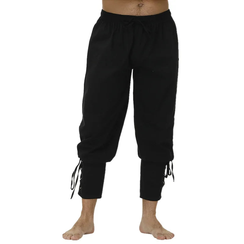 Pirate Pant Viking Costume for Men Renaissance Medieval Pants Drawstring Shorts Halloween Costume Adult Cosplay