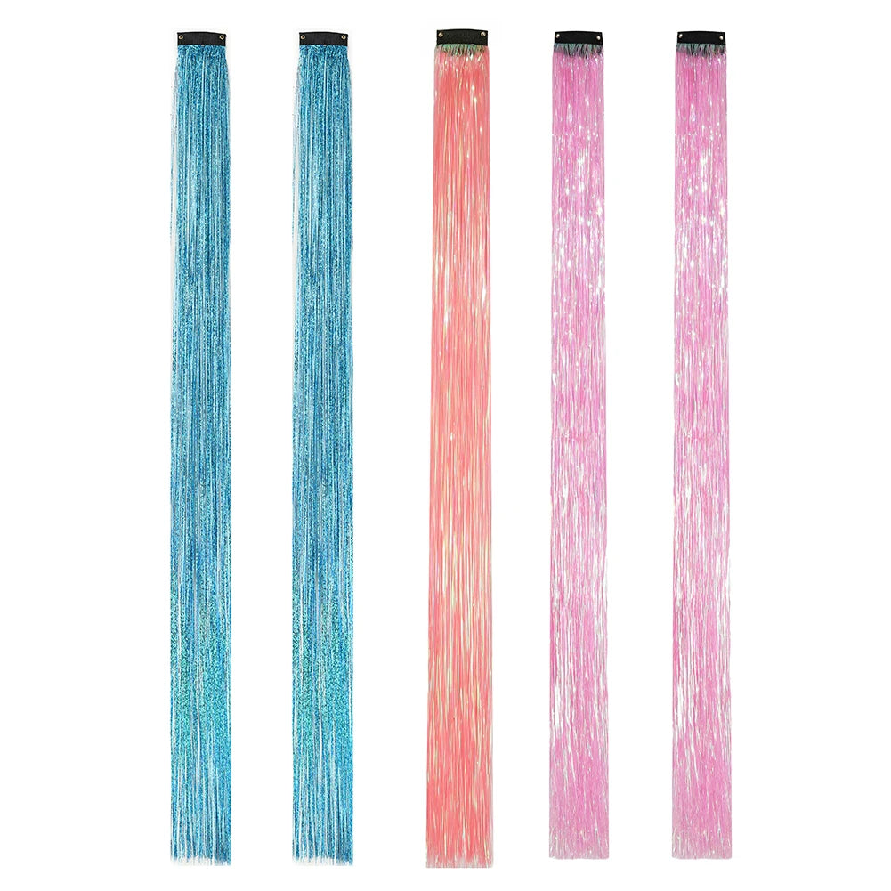 Clip in Hair Tinsel Synthetic 22 Inch Colorfull Tinsel Hair Extensions 5Pcs/Pack for Women Girls Party Christmas New Year Gift