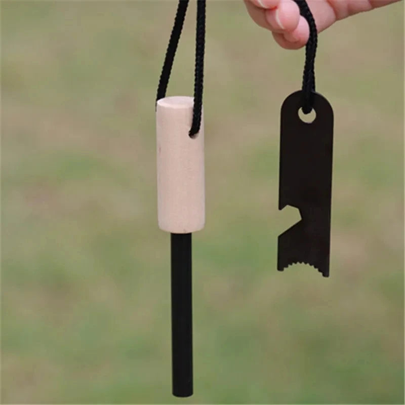 Outdoor survival flint umbrella rope set, wooden handle magnesium rod multifunctional scraper, outdoor camping fire tool