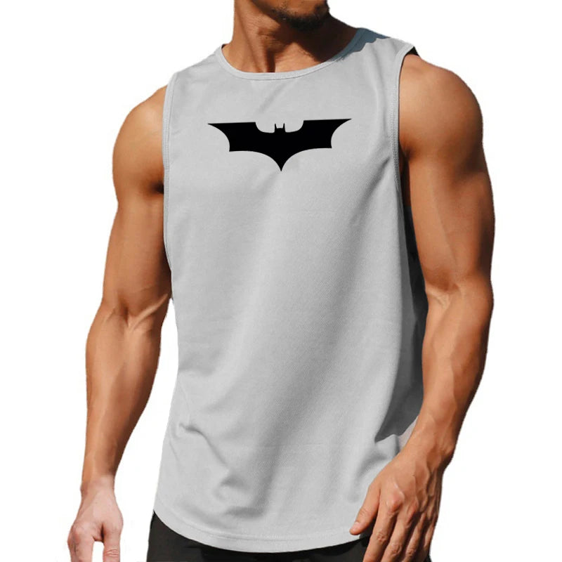 Mens Gym Clothing Mesh Fitness Singlets Black Bat Print Quick Dry Bodybuilding Tank Top Men Muscle Sleeveless Shirt Sports Vest