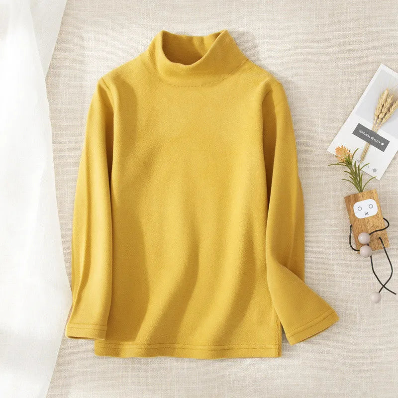 Children's Clothing Boys Girls Winter Thermal T-shirts Turtleneck Solid Long Sleeve Soft Warm Fleece Bottoming Shirts Kids Tops