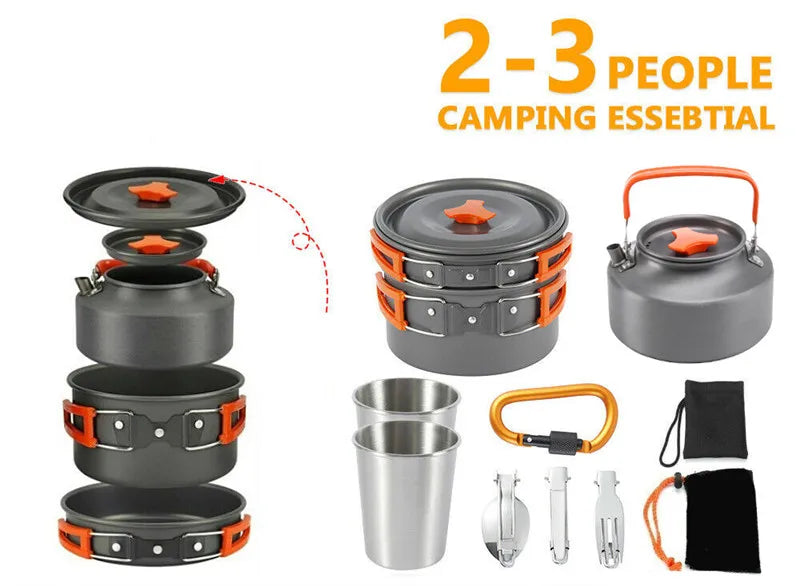 Sevenstar High Quality 2-3 Person Hiking Accessories Portable Outdoor Camping Kettle Pot Set With Swivel Carabiner