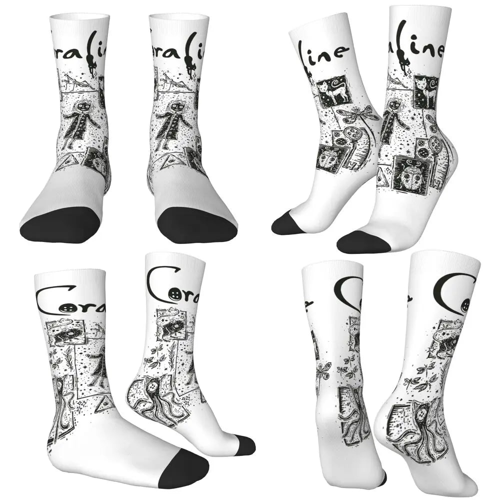 Coraline Horror Movie Stockings Design Funny Socks Autumn Non Skid Socks Couple Running Medium Soft Socks
