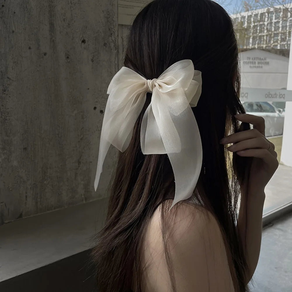 Sweet colors Shining Satin Bowknot Hair Clip Big Ribbon Bow Barrette Solid Color Scarf Hairpin Ponytail Clip Hair Accessories
