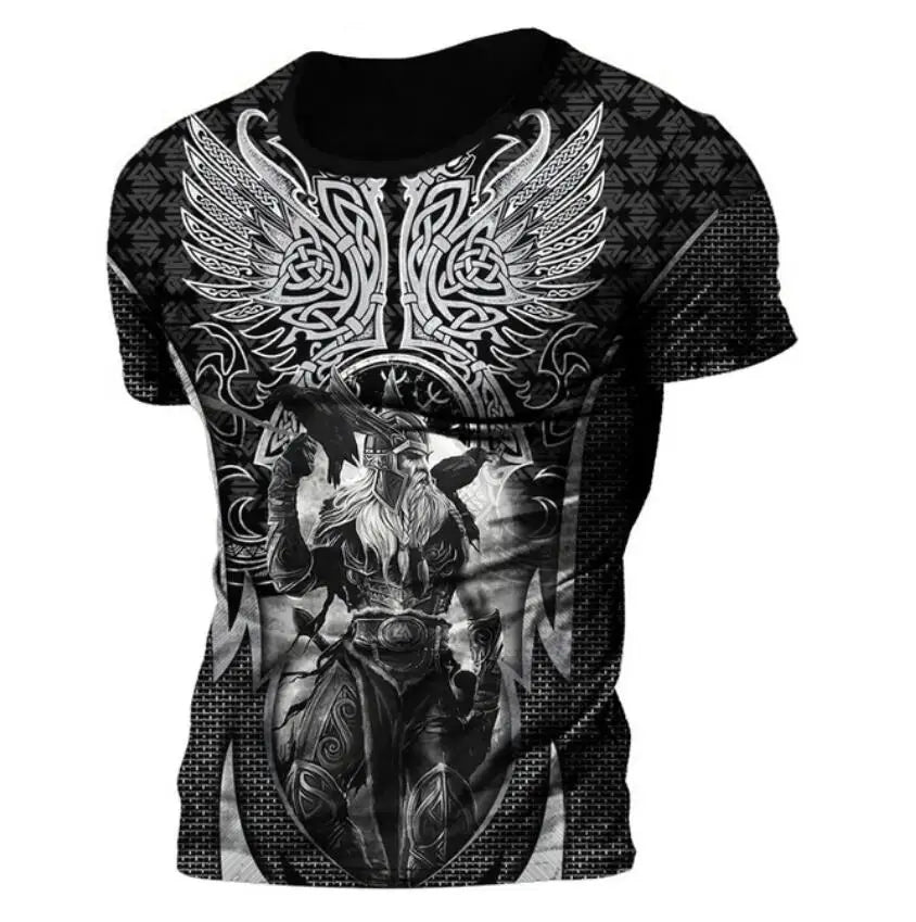 Summer 2022 Viking Mystic Ancient Symbol Charm with Men's Printed T-shirt O Neck Short Sleeve Oversized Loose Street Casual Top
