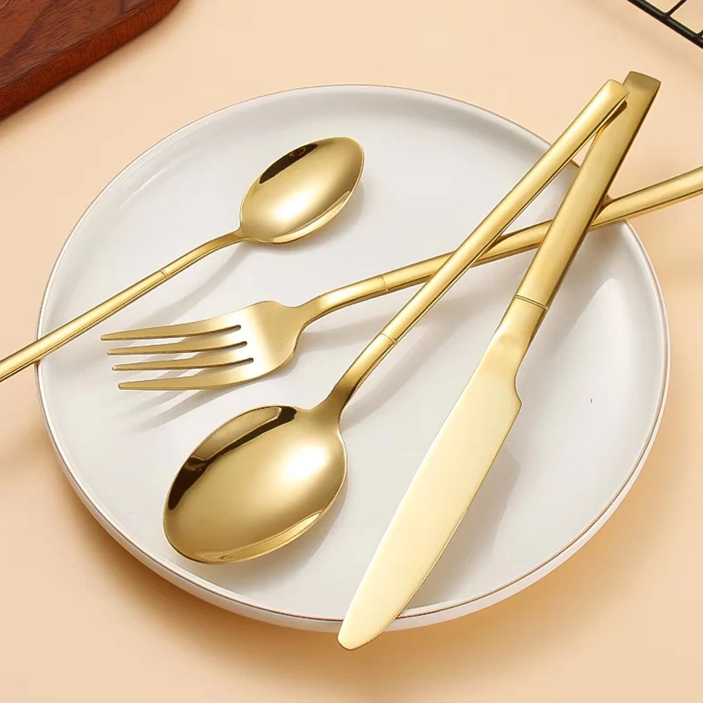 30PCS Gold Tableware Sets Stainless Steel Cutlery Knife Tea Fork Coffee Spoon Flatware Dishwasher Safe Dinner Kitchen Dinnerware
