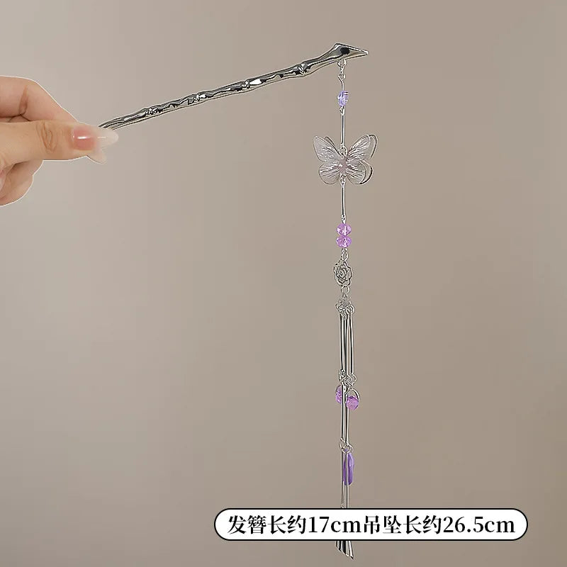 Elegant Flower Tassel Hairpin For Women Exquisite Neo-chinese Style Metal Hair Stick Girls Fashion Jewelry Hair Accessories