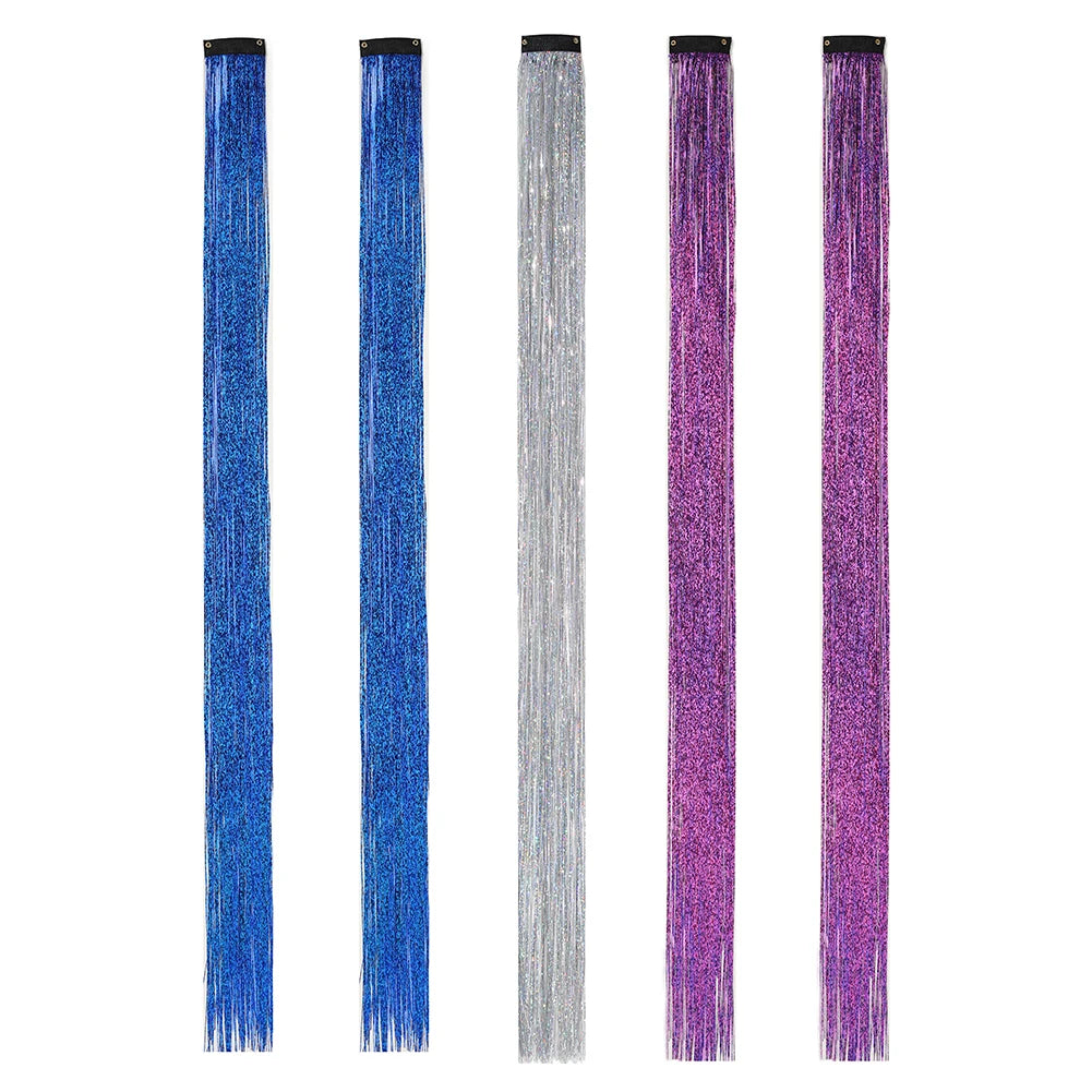 Clip in Hair Tinsel Synthetic 22 Inch Colorfull Tinsel Hair Extensions 5Pcs/Pack for Women Girls Party Christmas New Year Gift