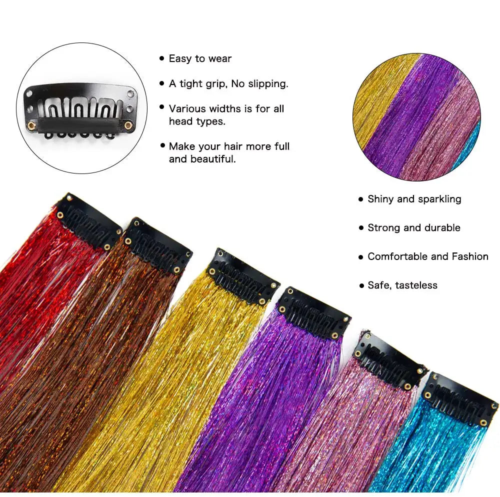 New Sparkle Hair Extensions Clip In Hair Tinsel Fairy Tinsel Hair Extensions With Clips Clip On Glitter Hair Tinsel Extensions