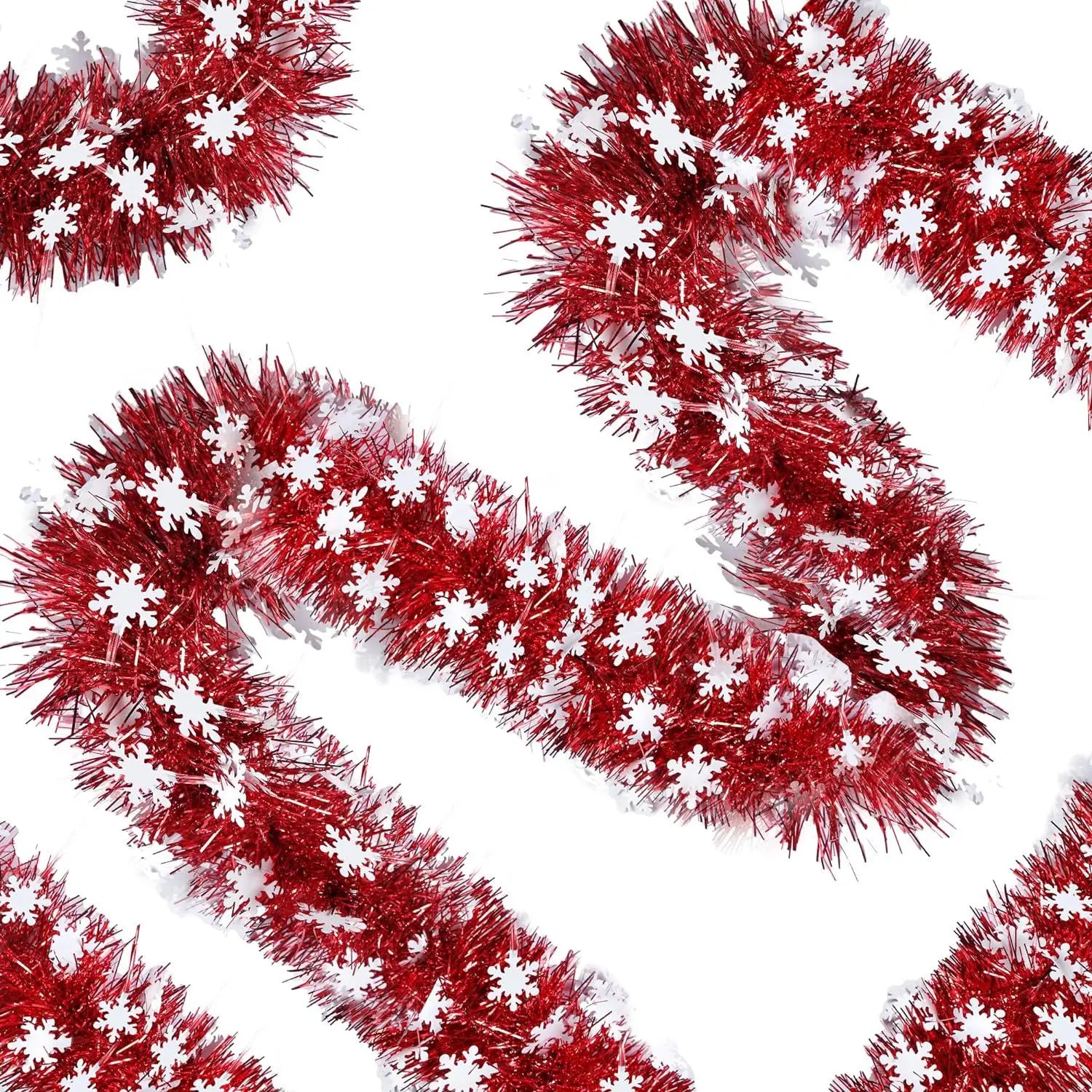 2M Christmas Snowflake Tinsel Garland Xmas Tree Decoration Christmas Metallic Twist Garland Ceiling Hanging New Year Party Decor
