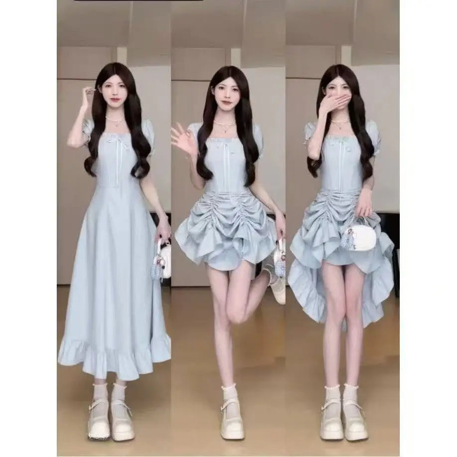 Women's Fashion 1 Dress Four Wear Method Lady Graceful Retro Square Collar Short Sleeve Black Dresses 2025 New Dinner Party Gown