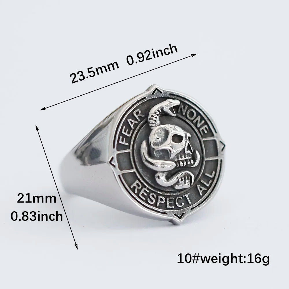 NEW Men's 316L stainless-steel rings Viking Punk Rock Gothic skull ring witn snake fashion Jewelry for gift free shipping