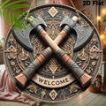Viking Brand Aluminum Viking Axe Welcome Sign - Norse Design Wall Art Wall-Mounted Unique Home Decor Accent