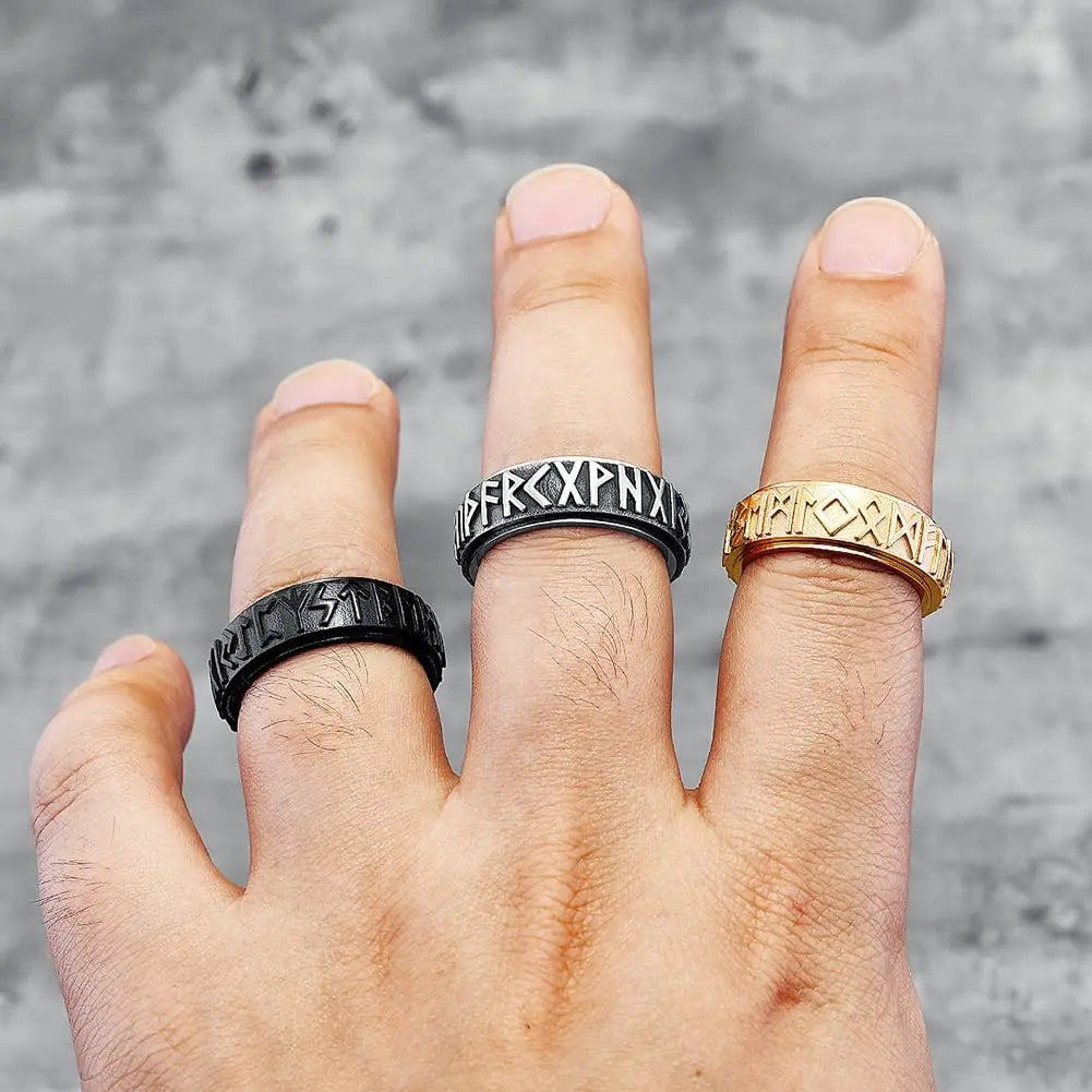 Vintage Viking Rune Rings For Men Women Retro Viking Stainless Steel Rotatable Fidget Anxiety Spinner Ring Retro Amulet Jewelry