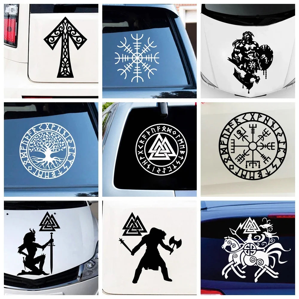 15cm Cartoon Viking Rune Fun Personality Car Window Body Cover Scratches Stickers Stylish, Cute, Exterior Parts PVC Accessories