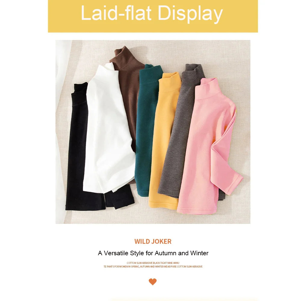 Children's Clothing Boys Girls Winter Thermal T-shirts Turtleneck Solid Long Sleeve Soft Warm Fleece Bottoming Shirts Kids Tops