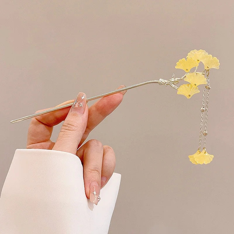 Elegant Flower Tassel Hairpin For Women Exquisite Neo-chinese Style Metal Hair Stick Girls Fashion Jewelry Hair Accessories