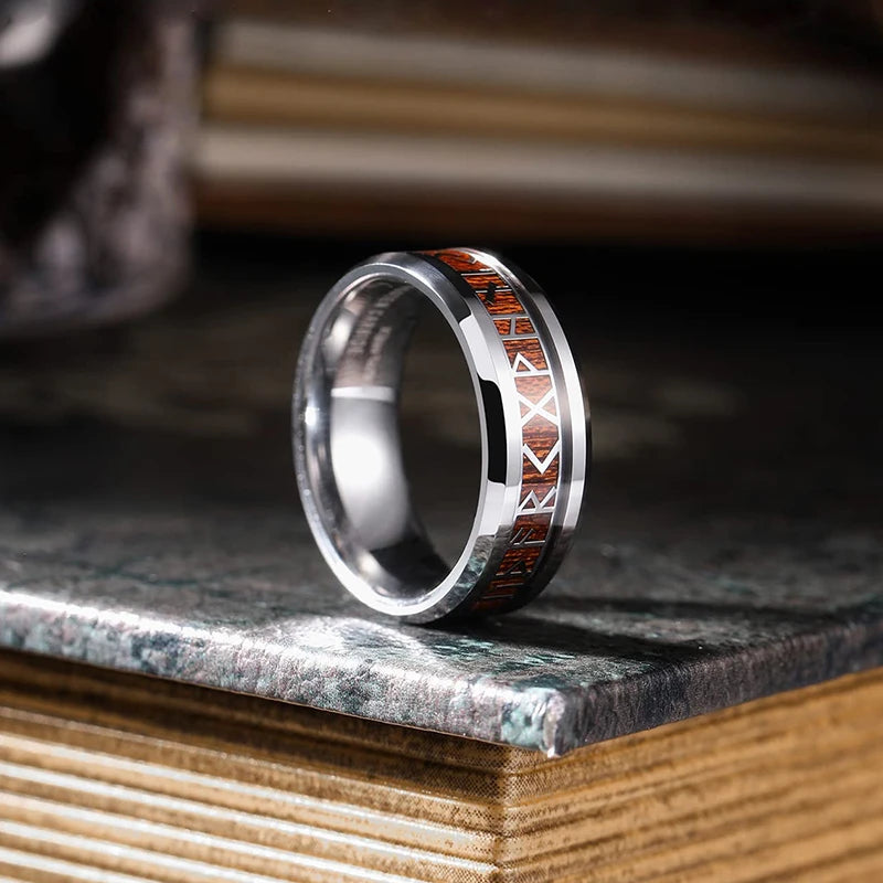 2025 Classical Viking Rune Wood Grain Rings For Men Anniversary Party Jewelry Accessories Gift Fashion Stainess Steel Men Rings
