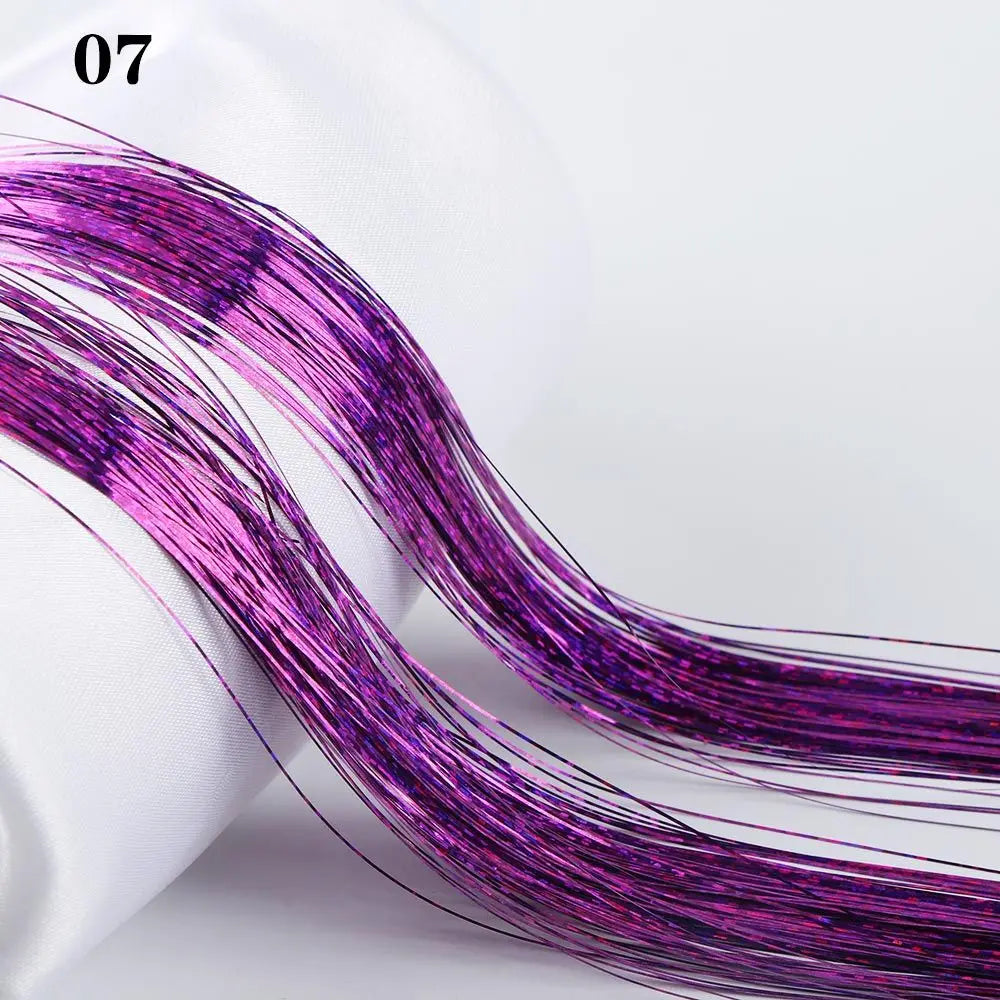 100 Strands Hot Sale Synthetic Hair Sparkly Hair Tinsel Hair Extension Bling Silk Glitter Rainbow  Color