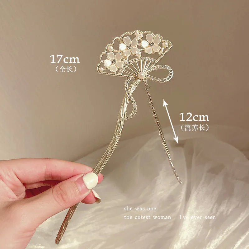 Elegant Flower Tassel Hairpin For Women Exquisite Neo-chinese Style Metal Hair Stick Girls Fashion Jewelry Hair Accessories