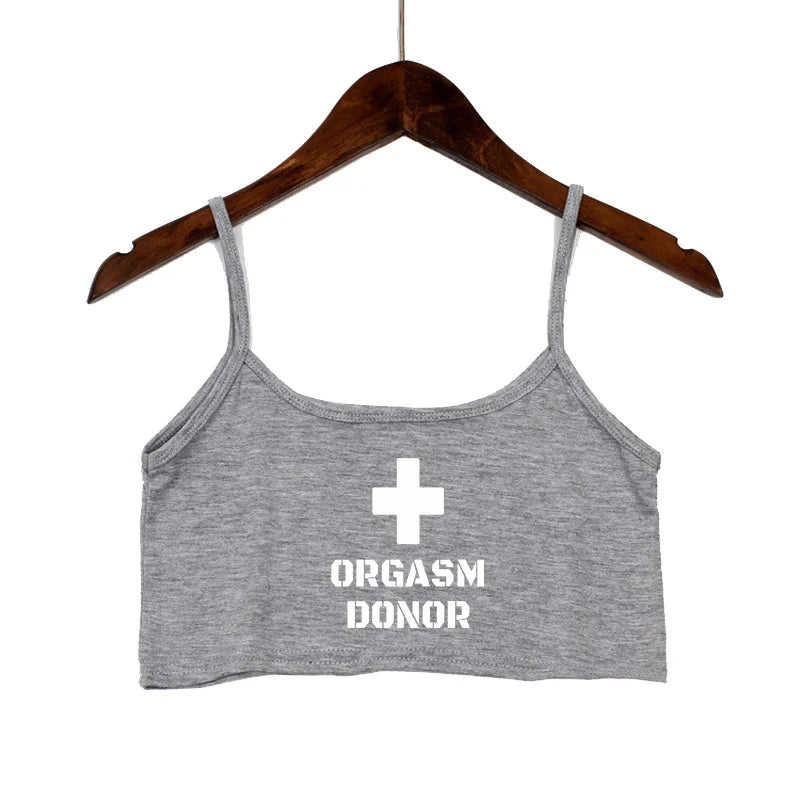 Women Clothing Sexy Tops for Women Fashion Tank Top ORGASM DONOR Letter Print Sexy Seamless Sleeveless Camis Backless Camisole