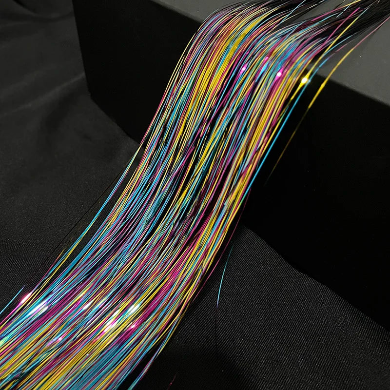 Shiny Sparkle Hair Tinsel 120Pcs/Lot 90cm Thin Colorful Rainbow Silk Hair Extensions Dazzles Women Hippie for Braiding Headdress