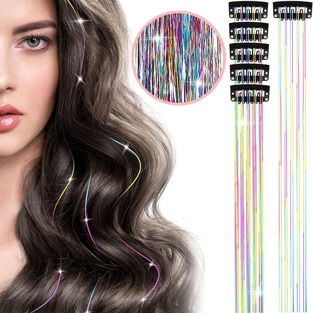 Fashion Highlights Clip Clip in Hair Extensions Colored Shiny Hair Tinsel Fairy Hair Synthetic Hair Highlights Girls