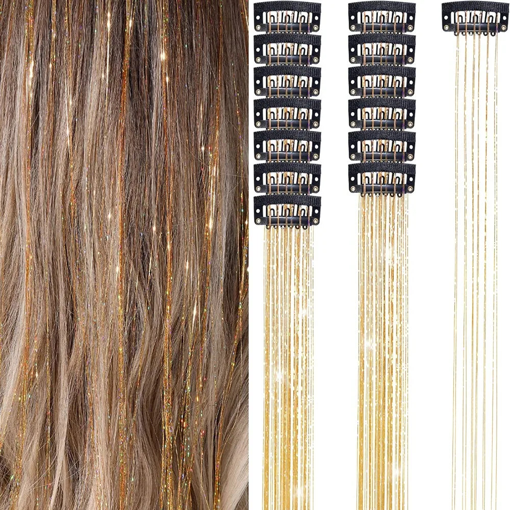 Fashion Highlights Clip Clip in Hair Extensions Colored Shiny Hair Tinsel Fairy Hair Synthetic Hair Highlights Girls