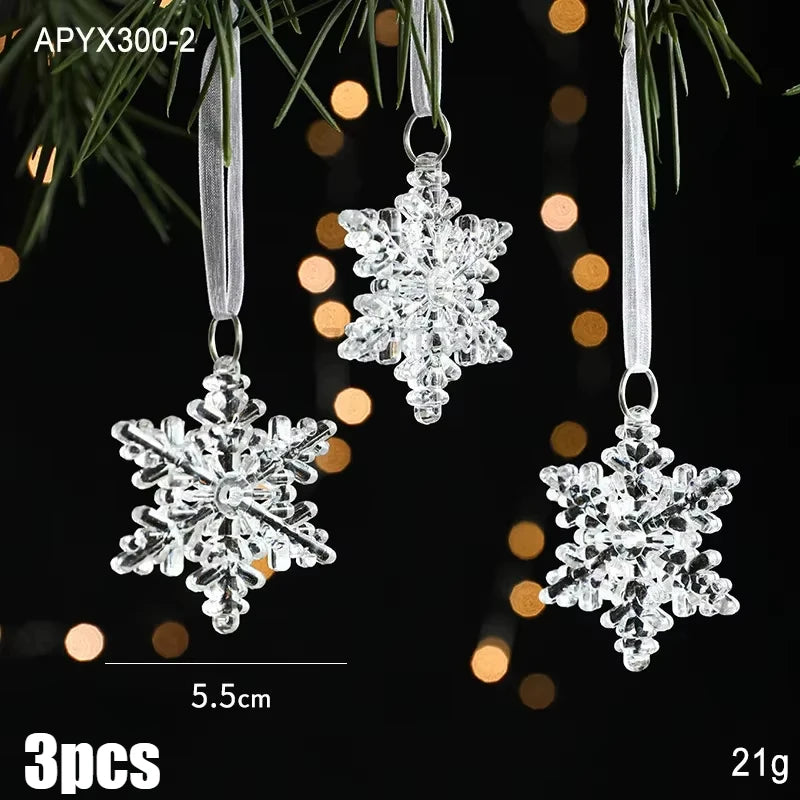3pcs 2025 Christmas Decorations Christmas Transparent Snowflake Pendants Christmas Tree Home Decorations