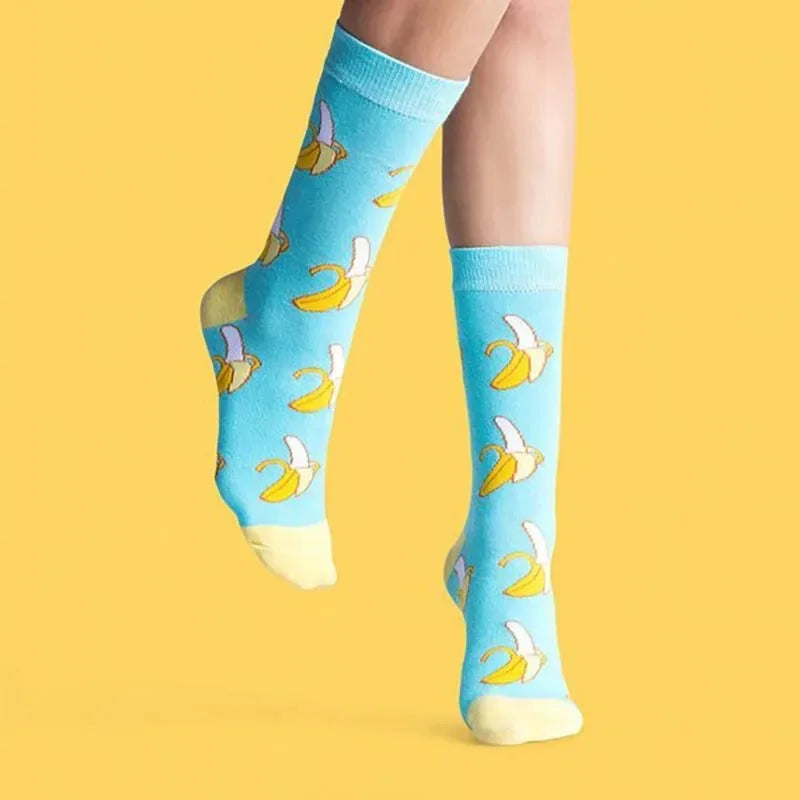 Funny men's and women's socks, cartoons, animals, fruits, beer, patterns, jacquard socks, hip hop skateboard socks