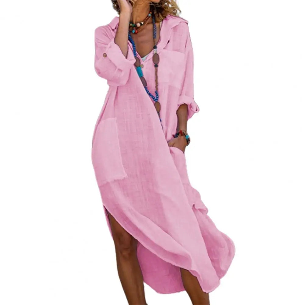 Shirt Dress for Women Linen Cotton Clothing 2022 Spring Summer Casual Vintage Oversized Pure Long Midi Dresses