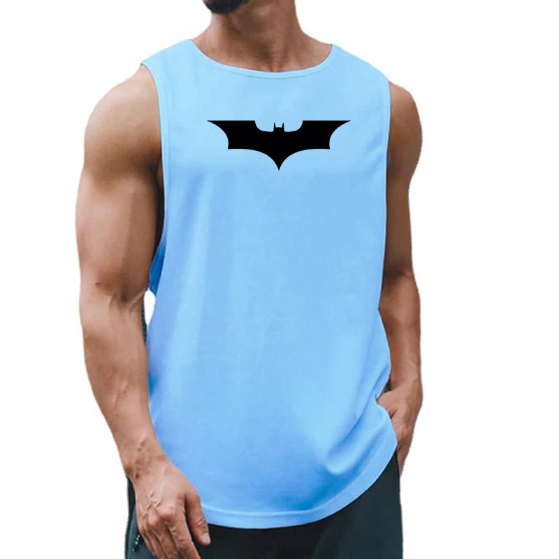 Mens Gym Clothing Mesh Fitness Singlets Black Bat Print Quick Dry Bodybuilding Tank Top Men Muscle Sleeveless Shirt Sports Vest
