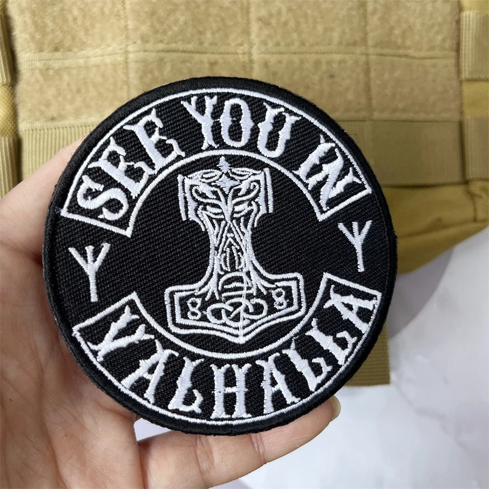 Viking Symbol Tree of Life Axe Embroidered Patches Tactical Morale Badge Backpack Hook and Loop Sticker